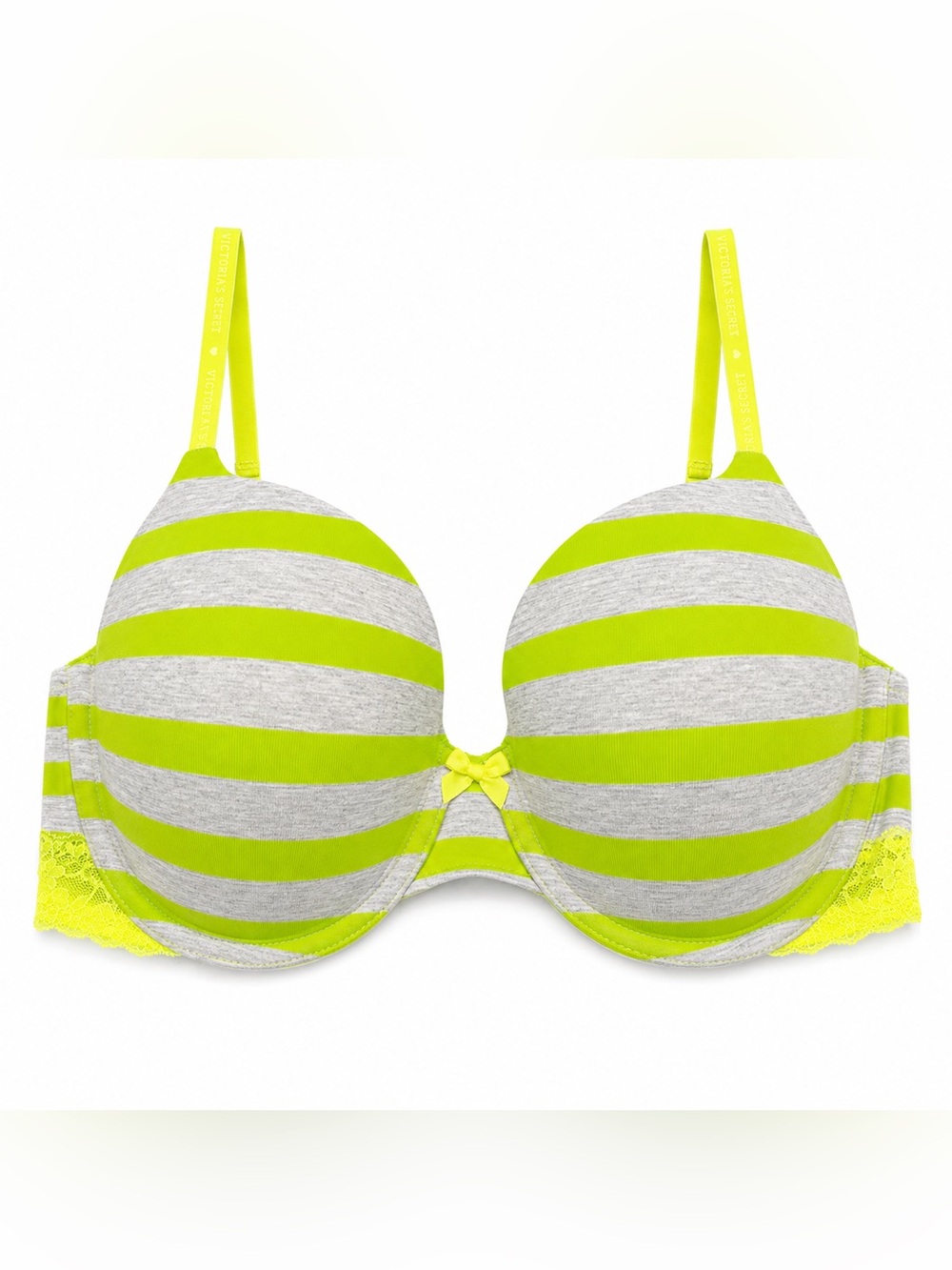 Victoria’s Secret Lined Perfect Coverage Bra size 34DD Neon Lime Gray Stripe